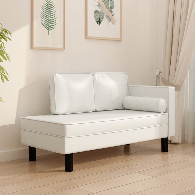 Chaise longue met kussens en bolster kunstleer crèmekleurig