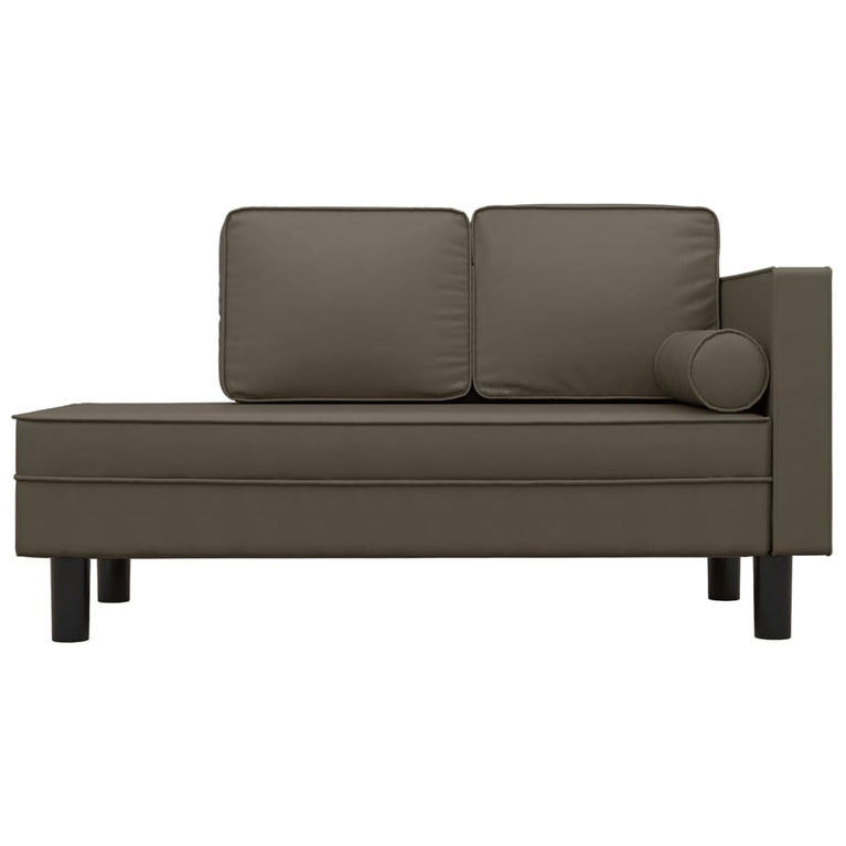 Chaise longue met kussens en bolster kunstleer grijs