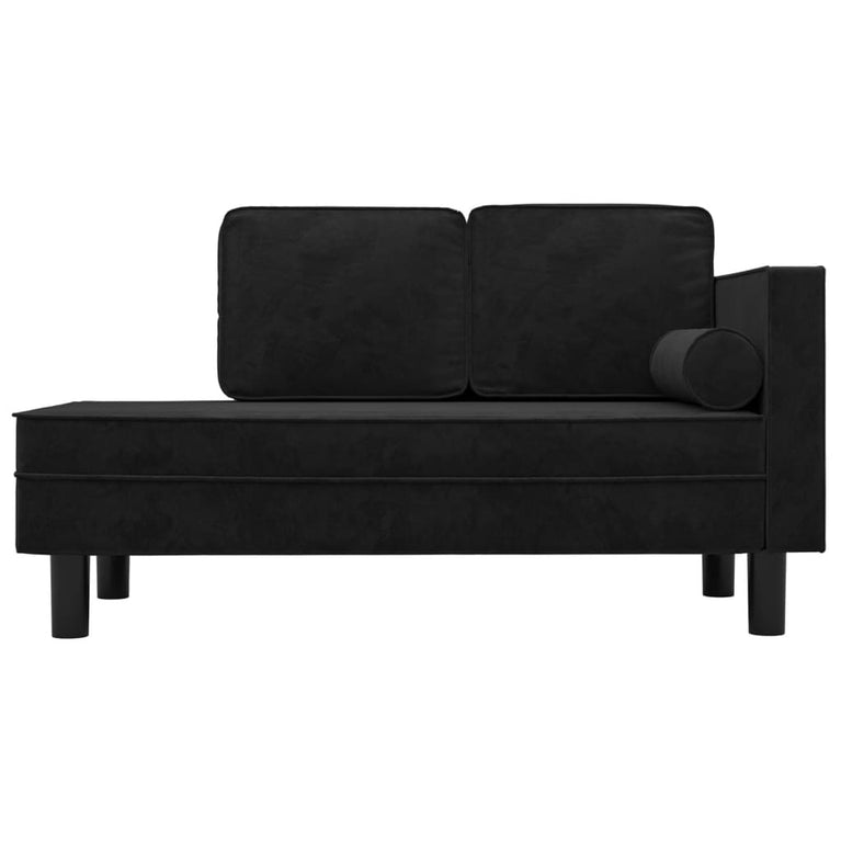Chaise longue met kussens en bolster fluweel zwart