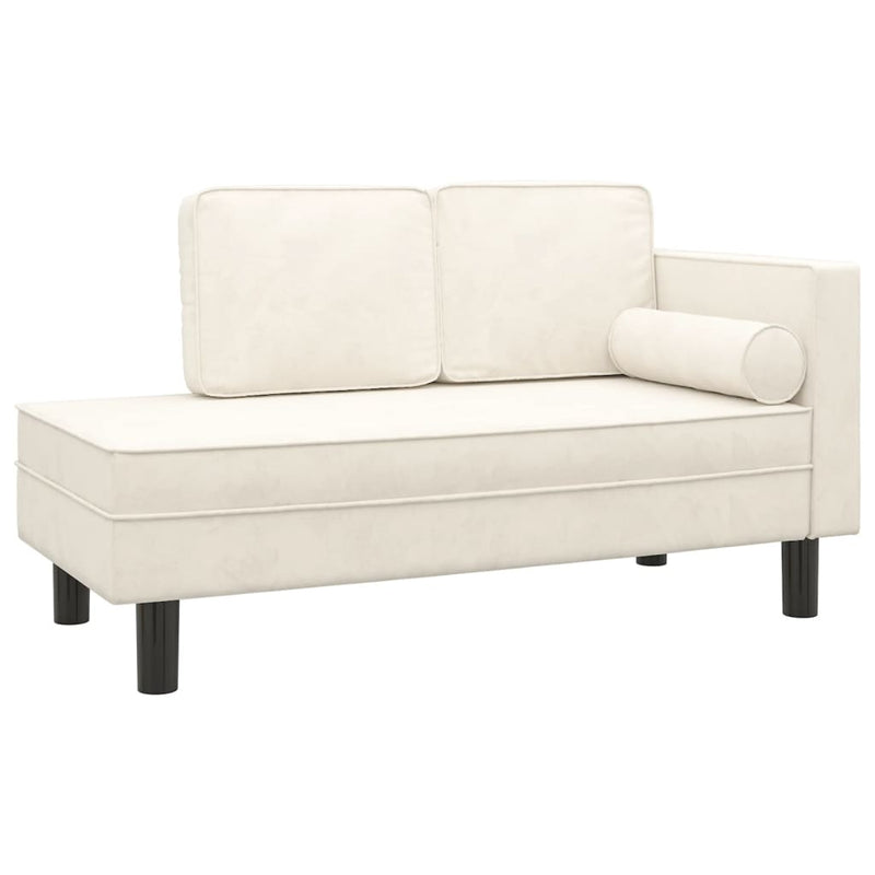 Chaise longue met kussens en bolster fluweel crèmekleurig