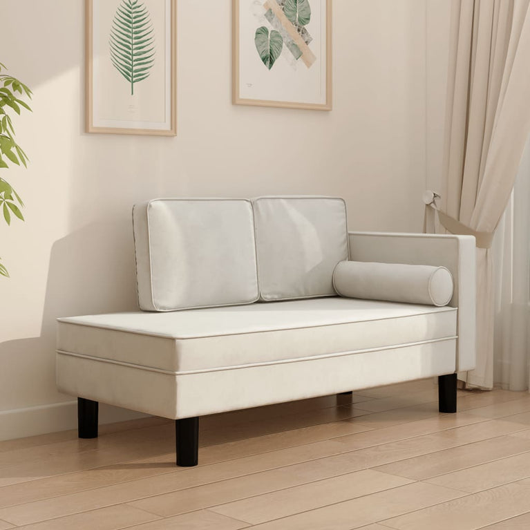 Chaise longue met kussens en bolster fluweel crèmekleurig
