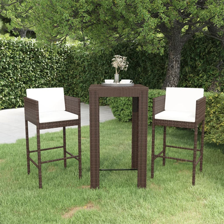 3-delige Tuinbarset met kussens poly rattan bruin MeubelReus