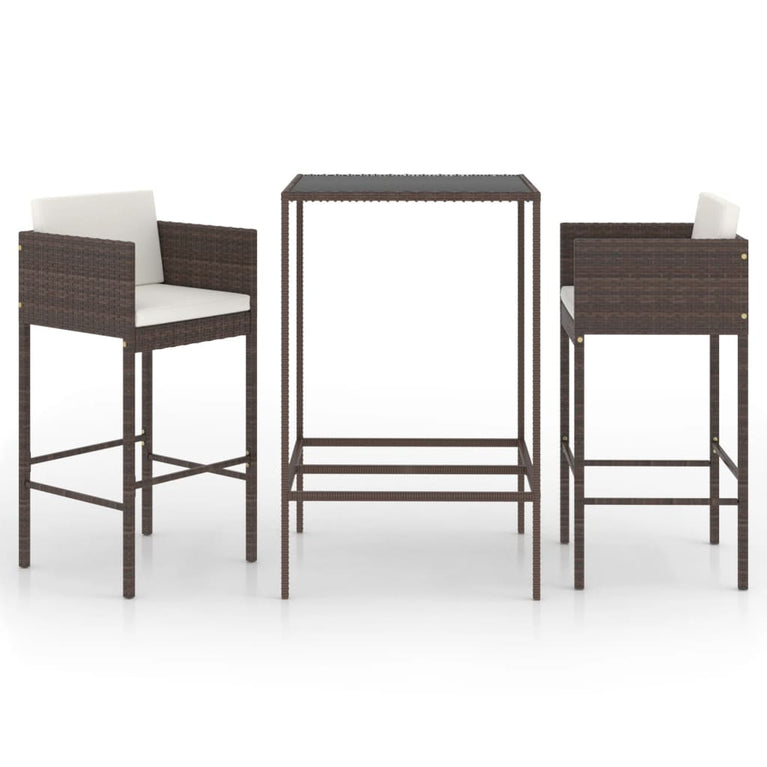 3-delige Tuinbarset met kussens poly rattan bruin MeubelReus