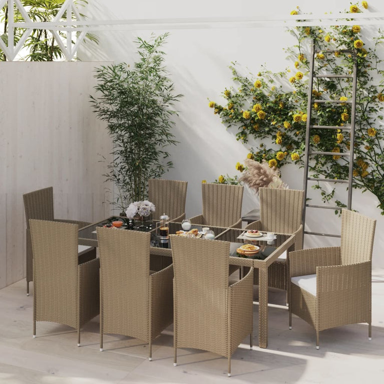 9-delige Tuinset met kussens poly rattan beige MeubelReus