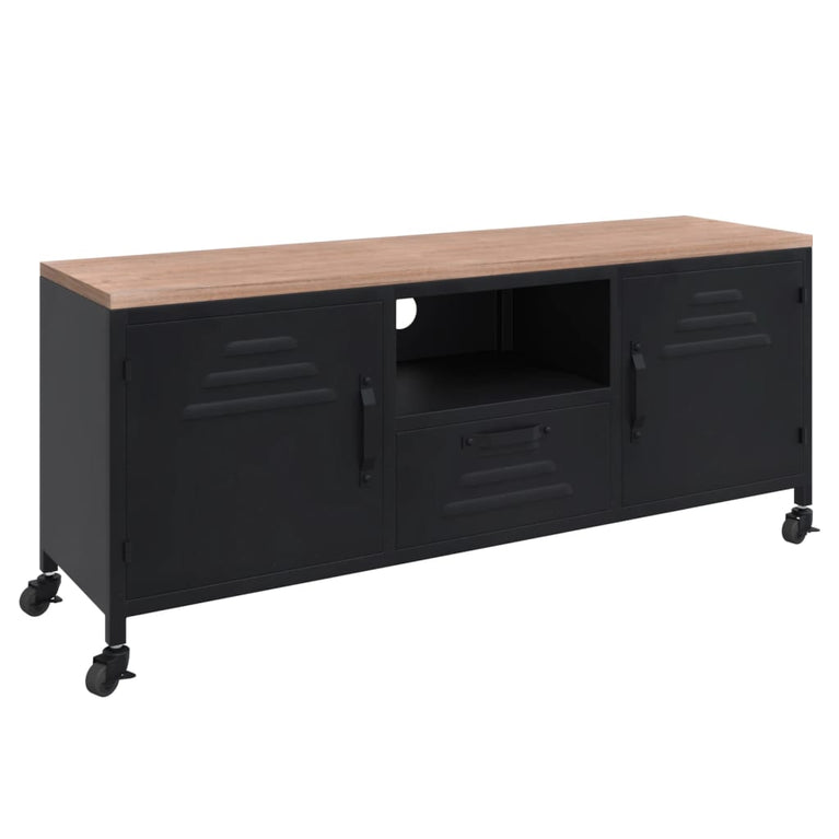 Tv-meubel 110x30x43 cm ijzer en massief vurenhout zwart MeubelReus