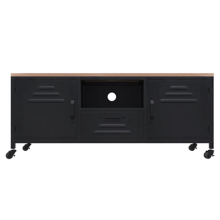 Tv-meubel 110x30x43 cm ijzer en massief vurenhout zwart MeubelReus