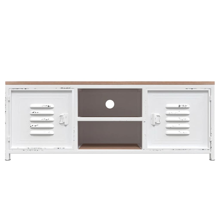 Tv-meubel 110x30x40 cm ijzer en massief vurenhout wit MeubelReus