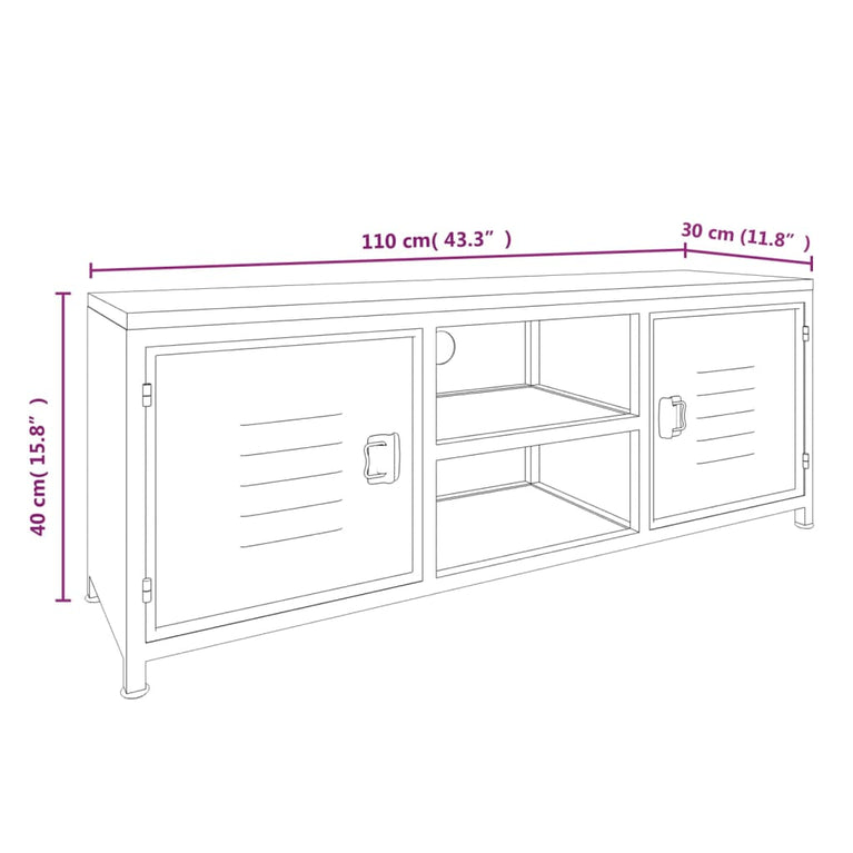 Tv-meubel 110x30x40 cm ijzer en massief vurenhout wit MeubelReus