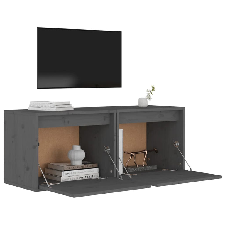 Wandkasten 2 st 45x30x35 cm massief grenenhout grijs MeubelReus
