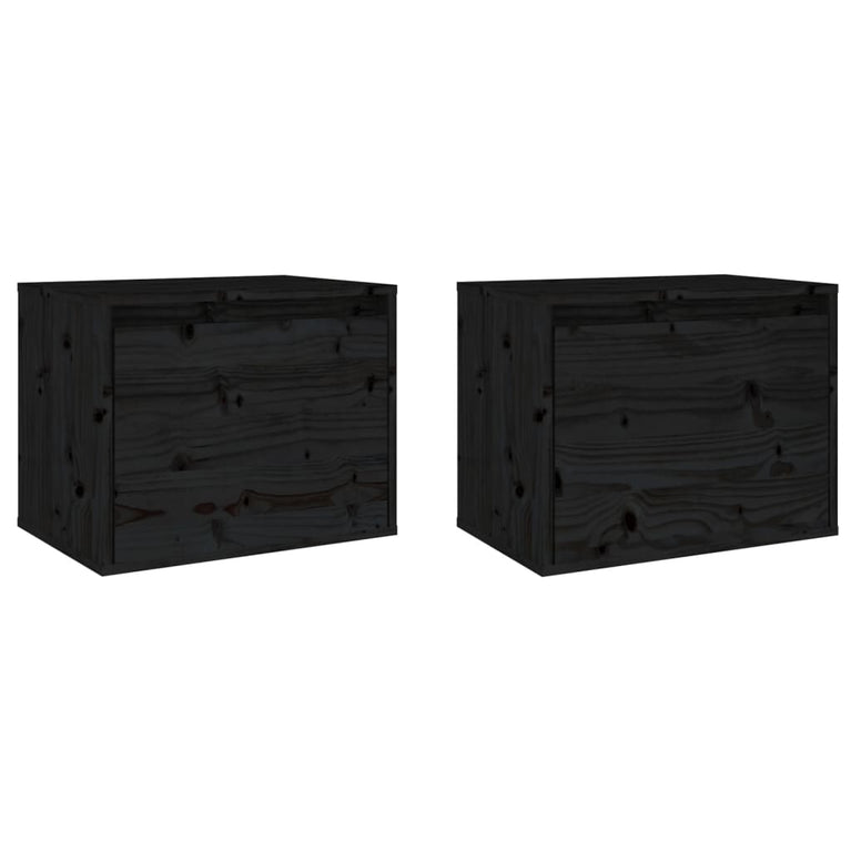 Wandkasten 2 st 45x30x35 cm massief grenenhout zwart MeubelReus