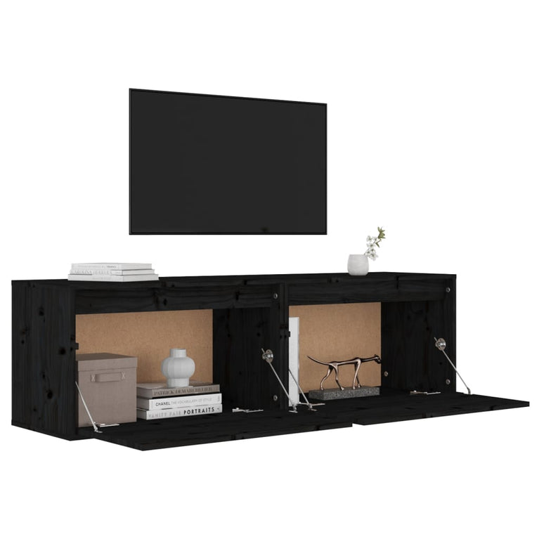 Wandkasten 2 st 60x30x35 cm massief grenenhout zwart MeubelReus