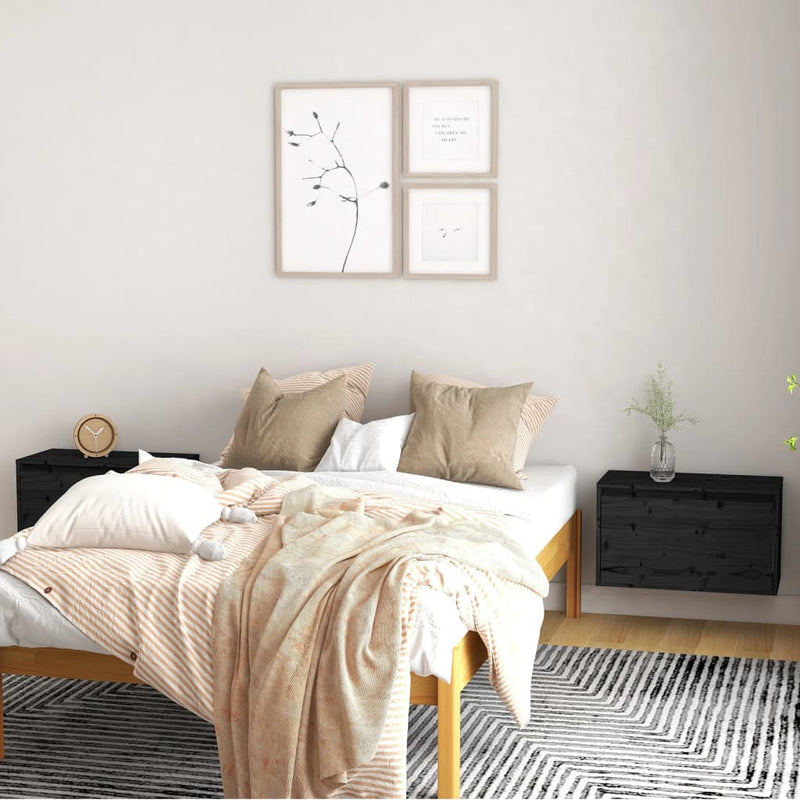 Wandkasten 2 st 60x30x35 cm massief grenenhout zwart MeubelReus