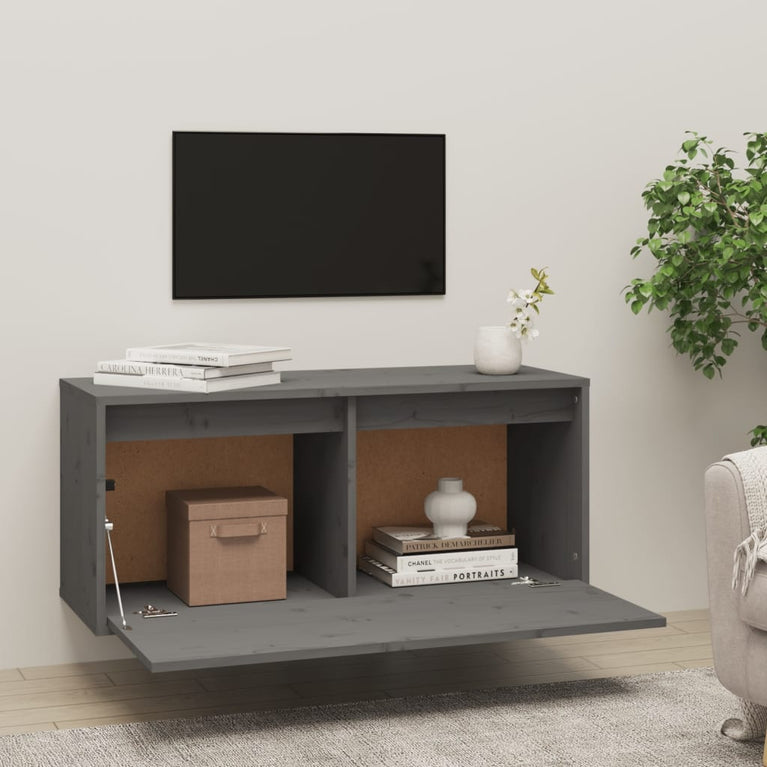 Wandkast 80x30x35 cm massief grenenhout grijs MeubelReus