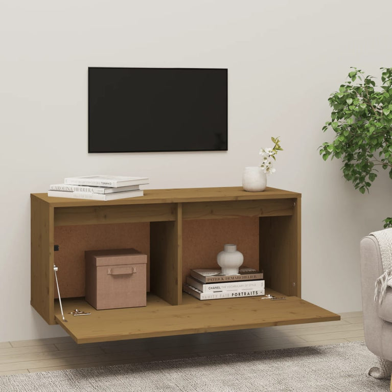 Wandkast 80x30x35 cm massief grenenhout honingbruin MeubelReus