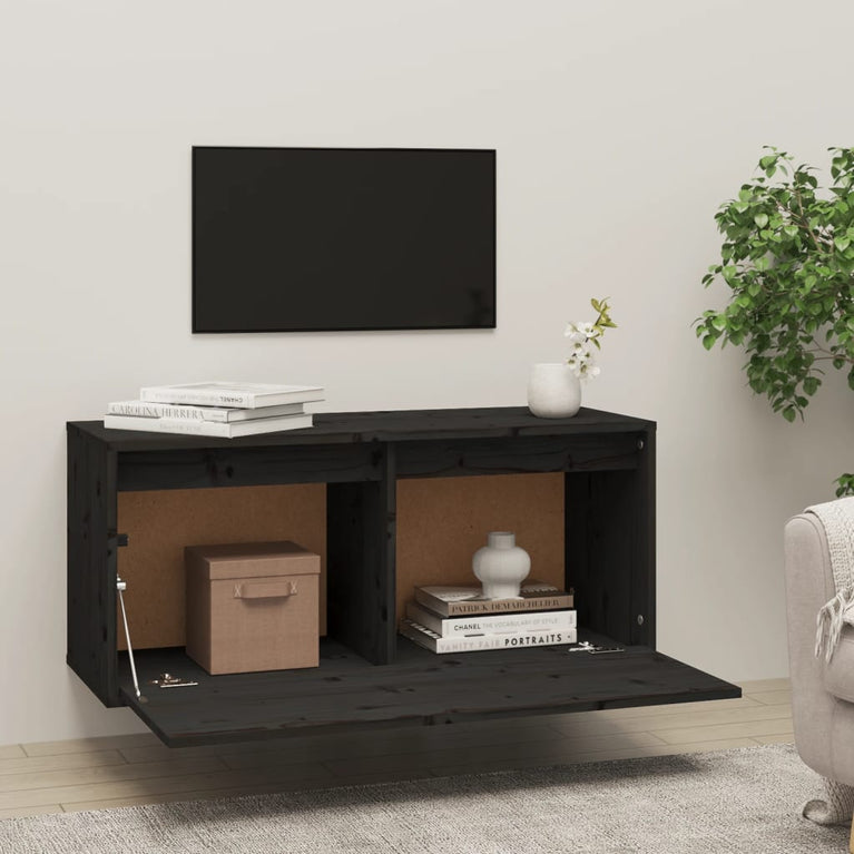 Wandkast 80x30x35 cm massief grenenhout zwart MeubelReus