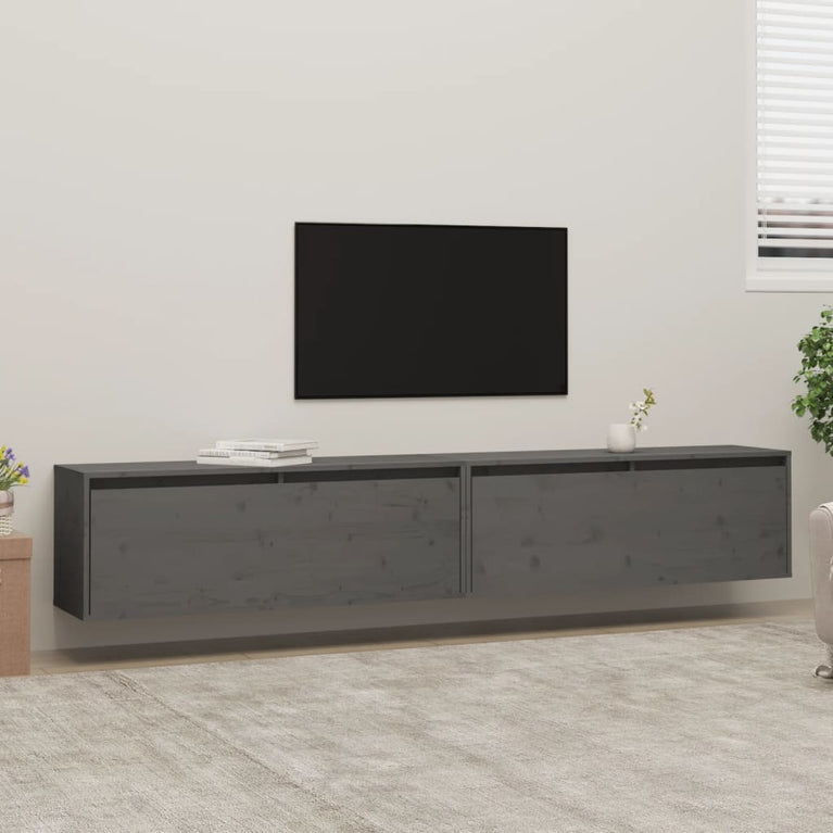 Wandkasten 2 st 100x30x35 cm massief grenenhout grijs MeubelReus