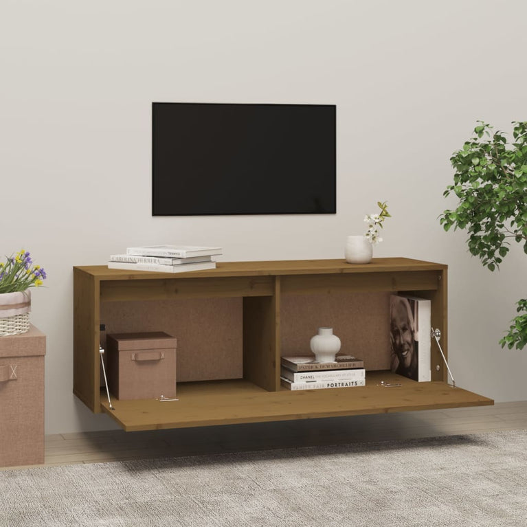 Wandkast 100x30x35 cm massief grenenhout honingbruin MeubelReus