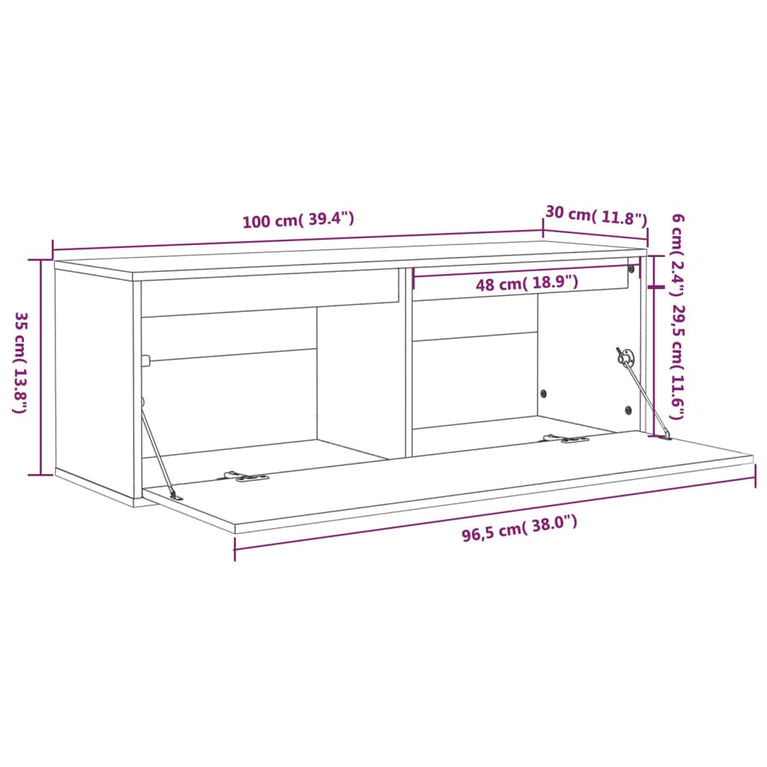Wandkast 100x30x35 cm massief grenenhout honingbruin MeubelReus