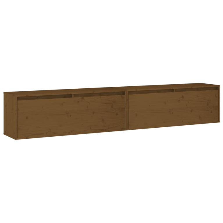 Wandkasten 2 st 100x30x35 cm massief grenenhout honingbruin MeubelReus