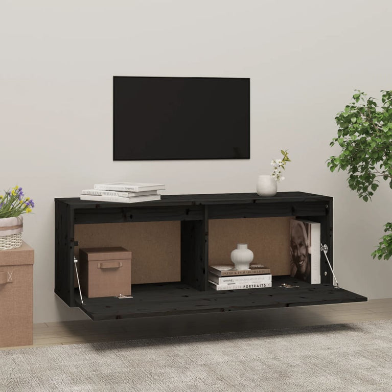 Wandkast 100x30x35 cm massief grenenhout zwart MeubelReus