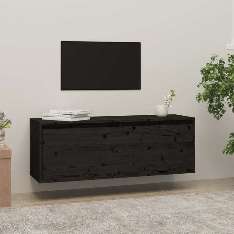 Wandkast 100x30x35 cm massief grenenhout zwart MeubelReus