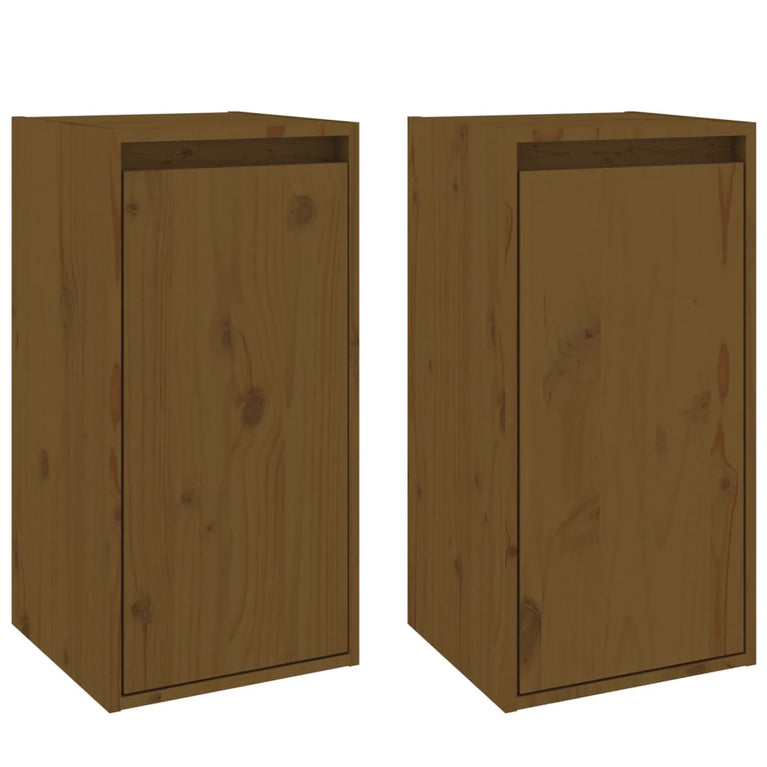 Wandkasten 2 st 30x30x60 cm massief grenenhout honingbruin MeubelReus