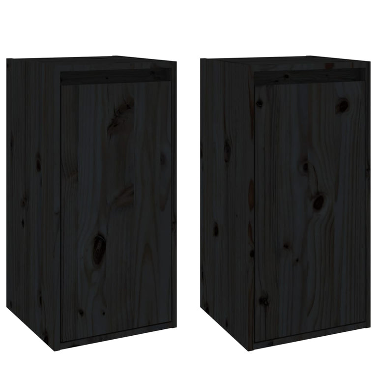 Wandkasten 2 st 30x30x60 cm massief grenenhout zwart MeubelReus