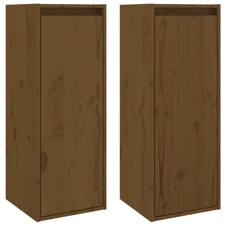 Wandkasten 2 st 30x30x80 cm massief grenenhout honingbruin MeubelReus