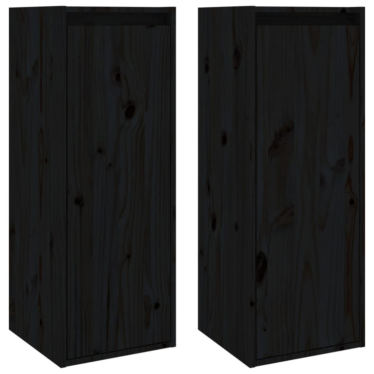Wandkasten 2 st 30x30x80 cm massief grenenhout zwart MeubelReus