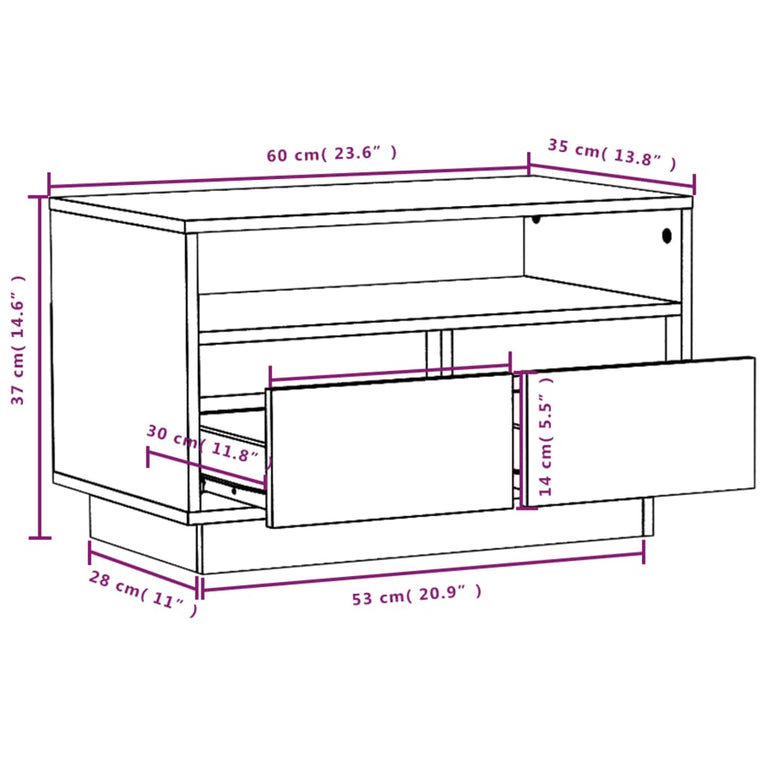 Tv-meubel 60x35x37 cm massief grenenhout zwart MeubelReus