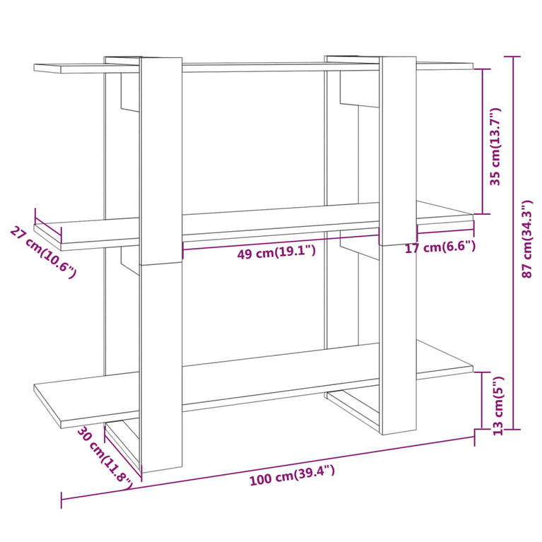 Boekenkast/kamerscherm 100x30x87 cm hoogglans wit MeubelReus