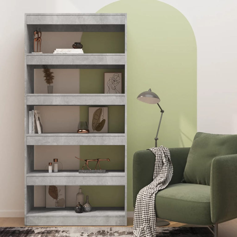 Boekenkast/kamerscherm 80x30x166 cm spaanplaat betongrijs MeubelReus