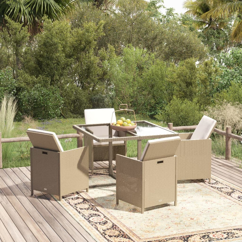 5-delige Tuinset met kussens poly rattan beige MeubelReus