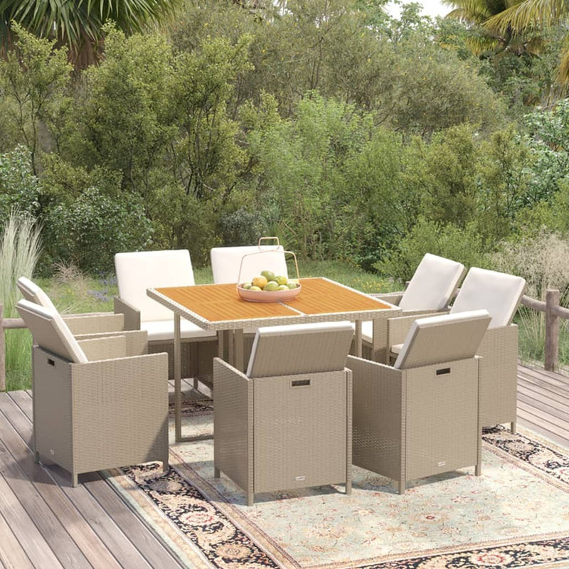 9-delige Tuinset met kussens poly rattan beige MeubelReus