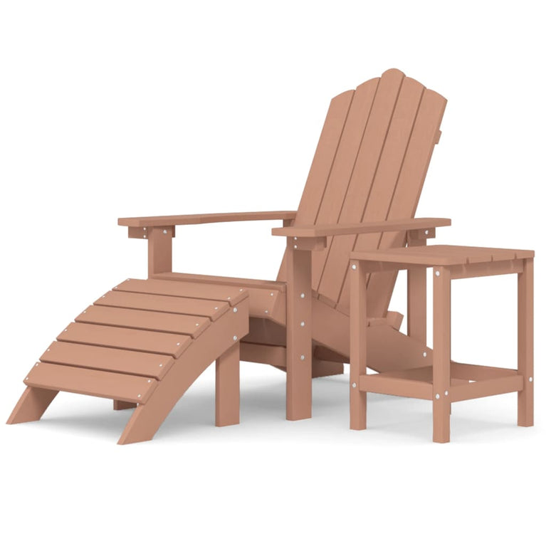 Tuinstoel Adirondack met voetenbank en tafel HDPE bruin MeubelReus