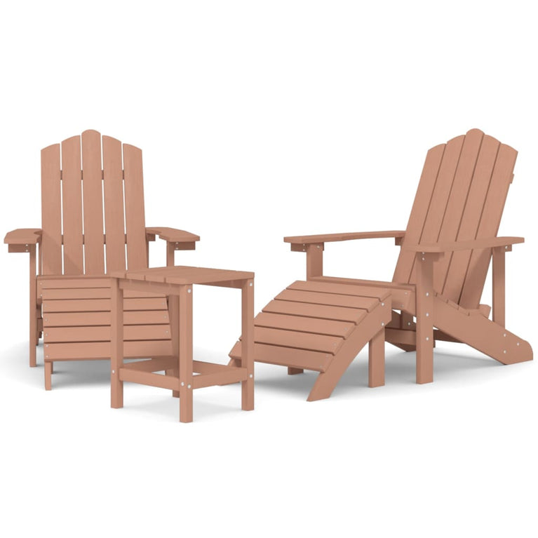 Tuinstoelen Adirondack met voetenbank en tafel HDPE bruin MeubelReus