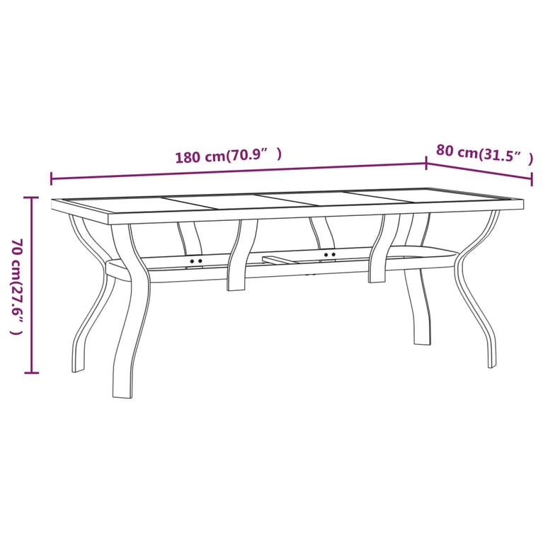 Tuintafel 180x80x70 cm staal en glas zwart MeubelReus