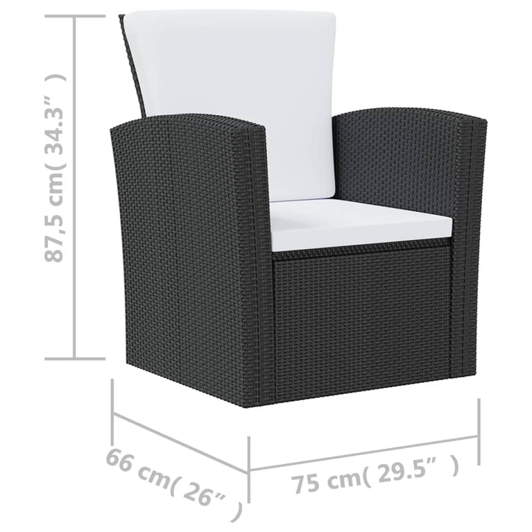 8-delige Loungeset met kussens poly rattan zwart MeubelReus