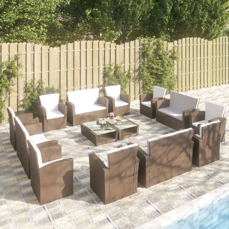 16-delige Loungeset met kussens poly rattan bruin MeubelReus