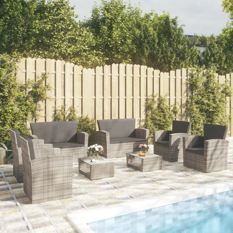 8-delige Loungeset met kussens poly rattan grijs MeubelReus