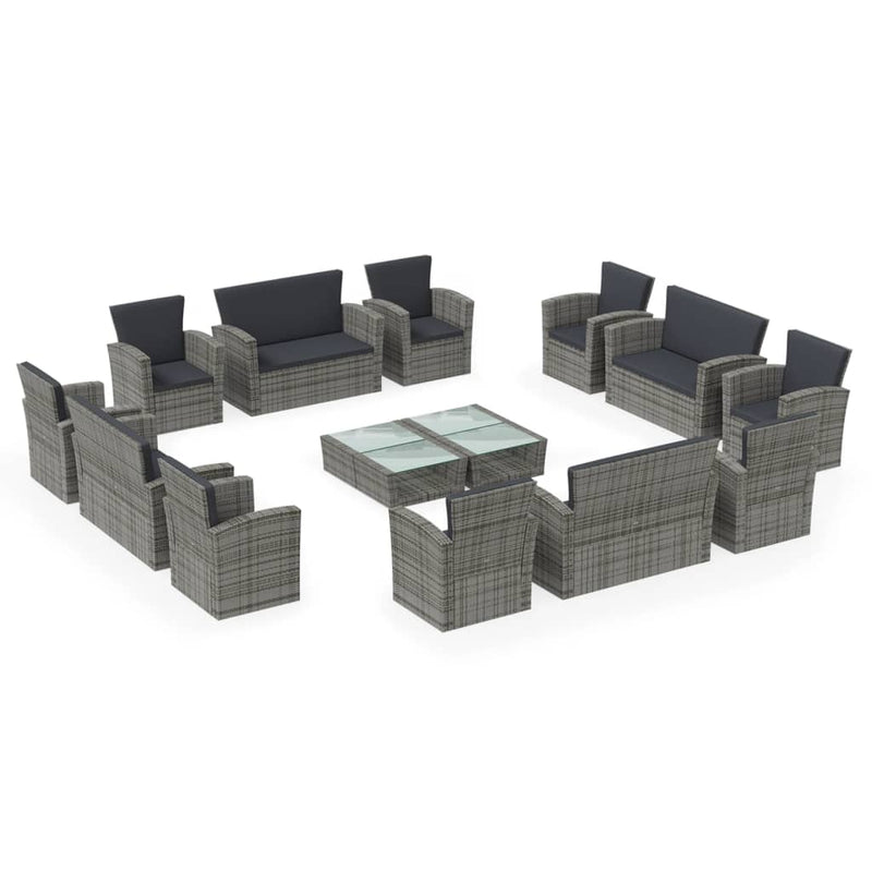 16-delige Loungeset met kussens poly rattan grijs MeubelReus