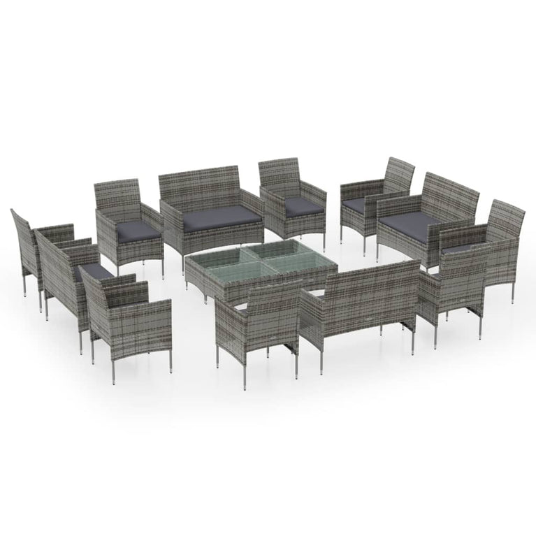 16-delige Loungeset met kussens poly rattan grijs MeubelReus