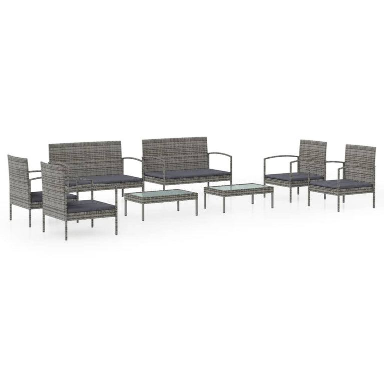 8-delige Loungeset met kussens poly rattan grijs MeubelReus