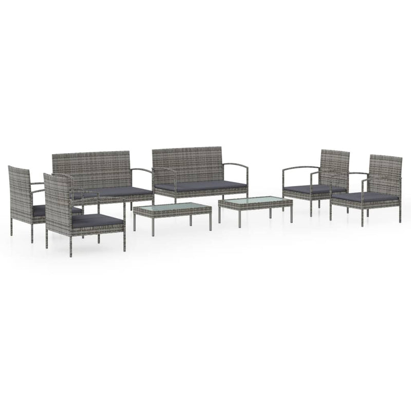8-delige Loungeset met kussens poly rattan grijs MeubelReus