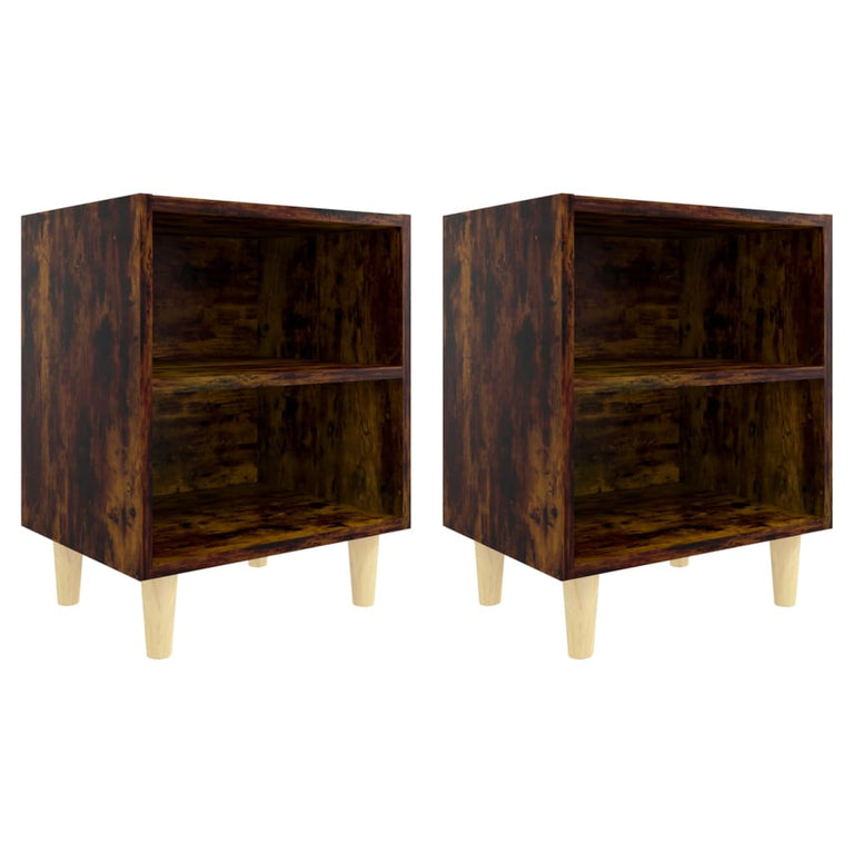 Nachtkastjes 2 st met houten poten 40x30x50 cm gerookt eiken MeubelReus