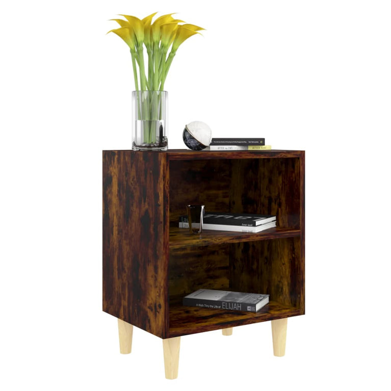 Nachtkastjes 2 st met houten poten 40x30x50 cm gerookt eiken MeubelReus