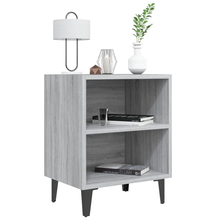 Nachtkastje met metalen poten 40x30x50 cm grijs sonoma eiken MeubelReus