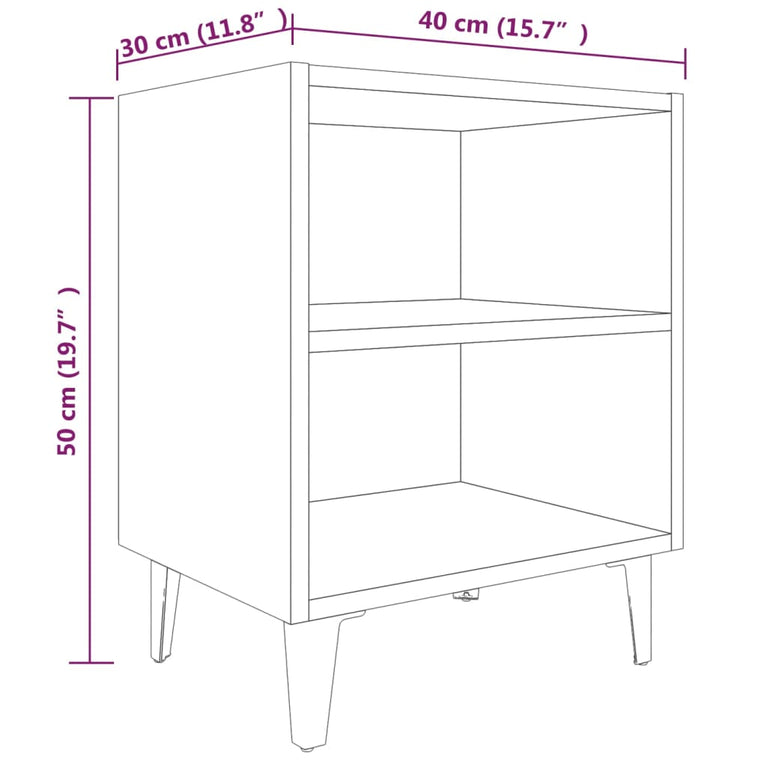 Nachtkastje met metalen poten 40x30x50 cm grijs sonoma eiken MeubelReus