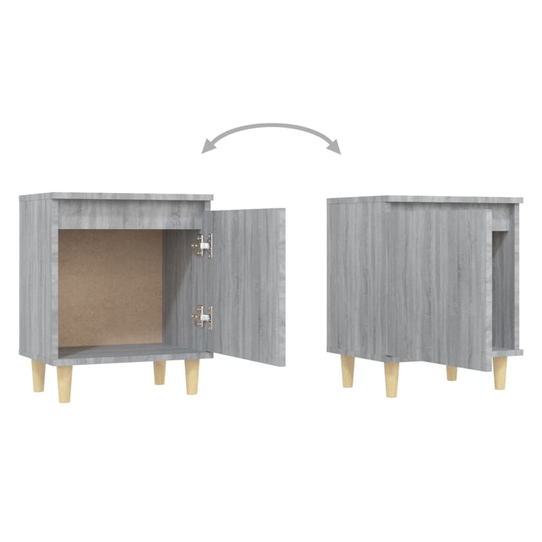 Nachtkastjes 2 st met houten poten 40x30x50 cm grijs sonoma MeubelReus