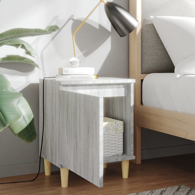 Nachtkastjes 2 st met houten poten 40x30x50 cm grijs sonoma MeubelReus